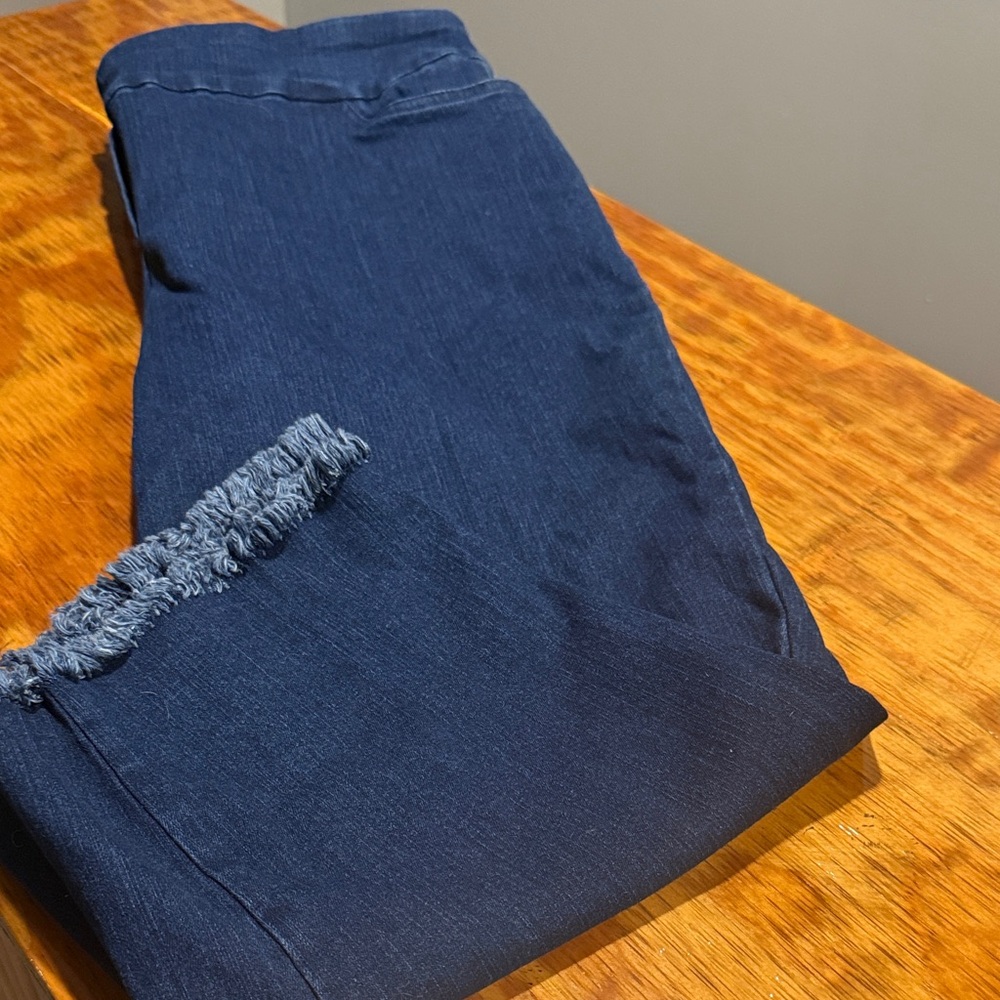 Alfred Dunmer Pull On Dark Indigo Distressed Hem Ankle Jeans